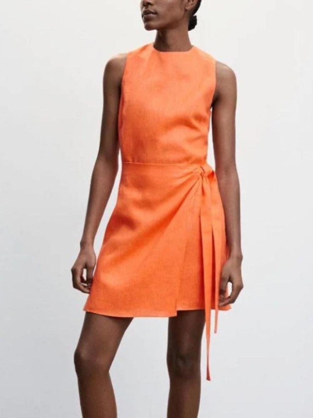 Mango Bright Orange Sleeveless Tie-Detail Mini Dress